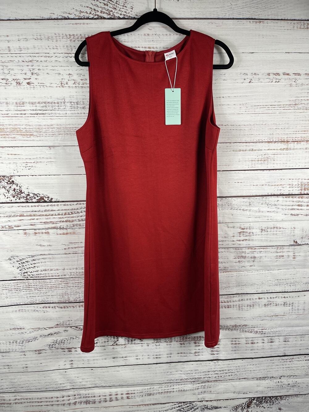 WIHOLL Dress Women's SZ 2XL Red Sleeveless Shift Round Neck Stretch Knee Length